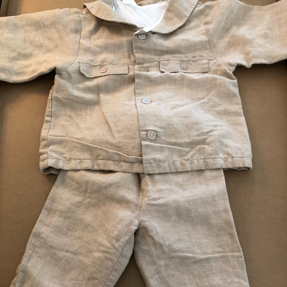 Baby boys linen outfit made in France sz 1yr EUC